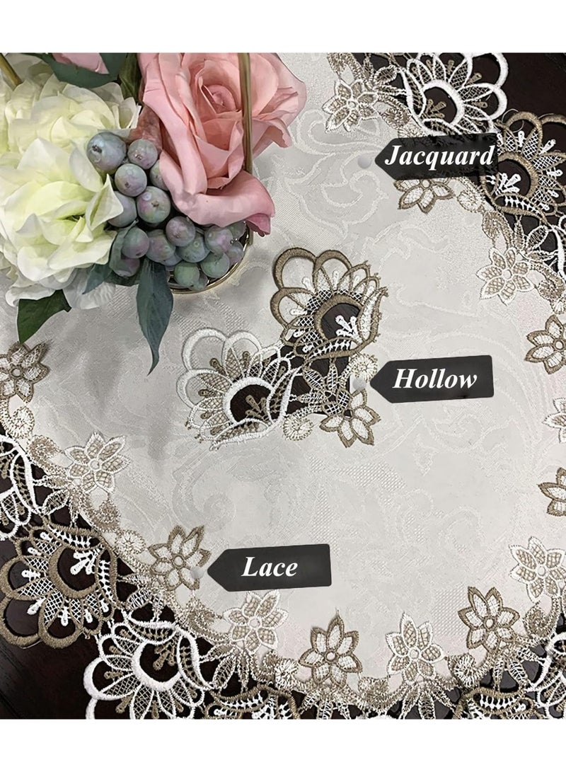 ChicAbode مفرش طاولة قهوة بيضاوي، 19.7 × 43.3 بوصة، دانتيل رمادي، مفرش طاولة دانتيل مطرز، قطعة ديكور مركزية - Image 2